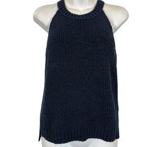 J Crew Womens Chuky Knit Cotton Blend Navy Blue Sleeveless Sweater Tank sz M